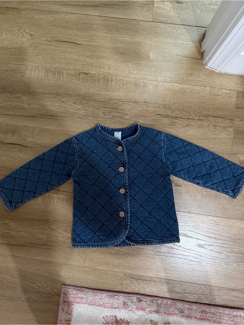 H&M Quilted Dark Blue Button-Up Jean Jacket for Kids